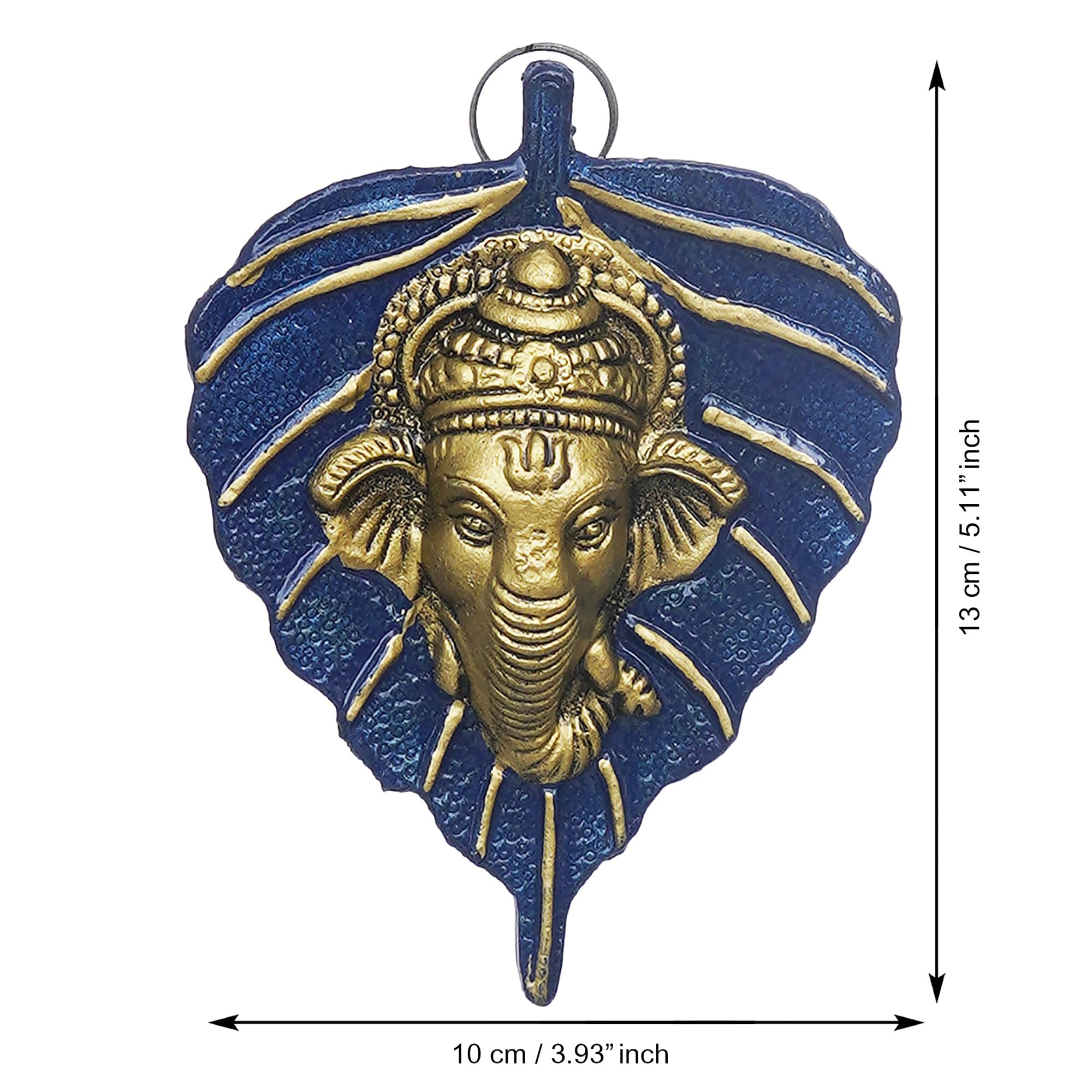 Ecraftindia Blue & Golden Lord Ganesha Face On Leaf Wall Hanging Decorative Showpiece For Home, Office, Mandir | Ideal For Diwal